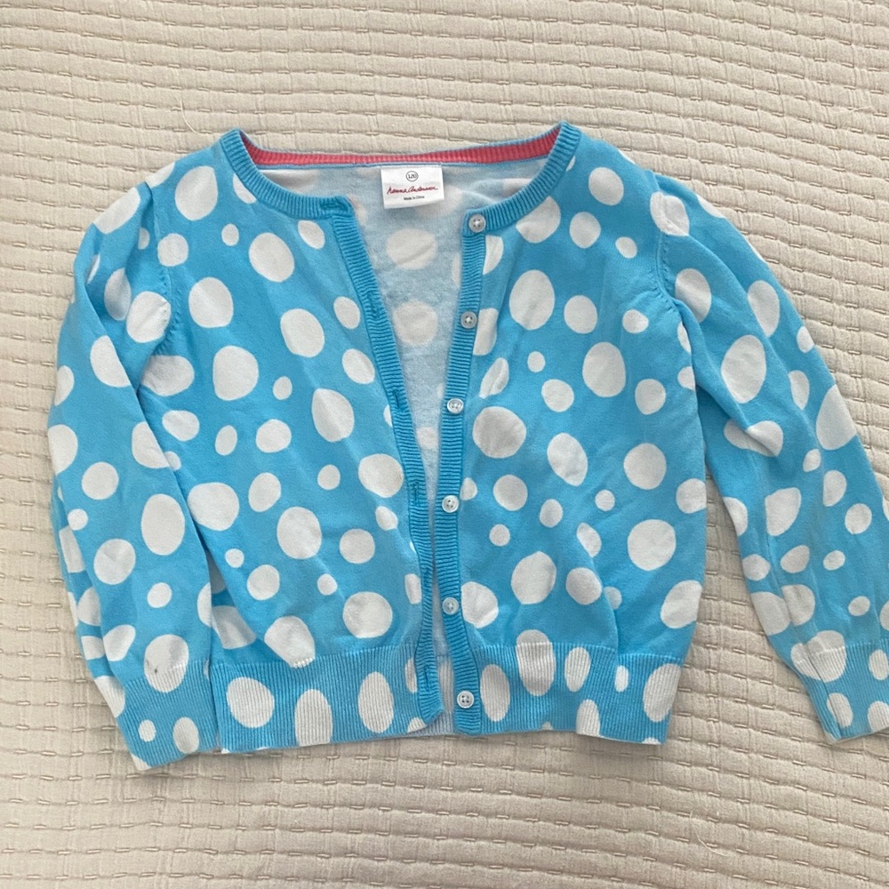 Hanna Andersson Blue and White Polka Dot cardigan